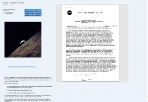 A screenshot of a OneNote page that includes a collection of research resources for a story on the Apollo 17 mission.
