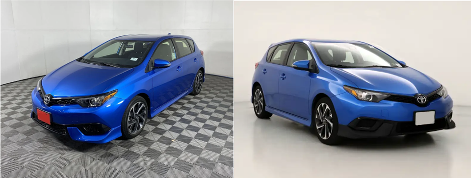 Two blue cars that look identical