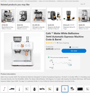 Product page of Crate and Barrel Espresso Machine on Microsoft Start