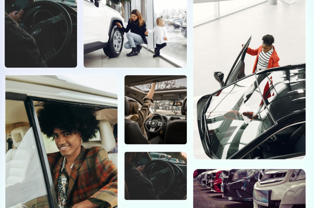 multiple photos of people who are in the process of purchasing vehicles