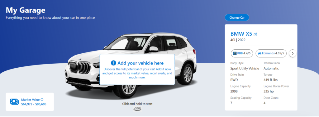 Microsoft Autos: My Garage homepage